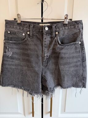 Madewell Relaxed Mid Length Denim Shorts Black Frayed Hem Zip Fly Size 27